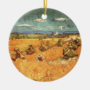 Wheat Stacks with Reaper by Vincent van Gogh Ceramic Tree Decoration
