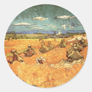 Wheat Stacks with Reaper by Vincent van Gogh Classic Round Sticker