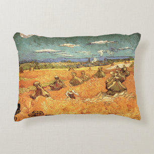 Wheat Stacks with Reaper by Vincent van Gogh Decorative Cushion