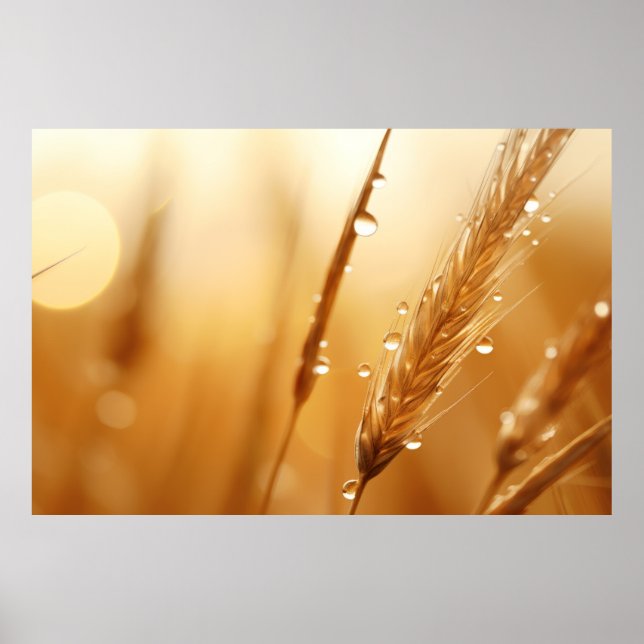 Wheat Water Drop Nature Serene Tranquil  Poster (Front)