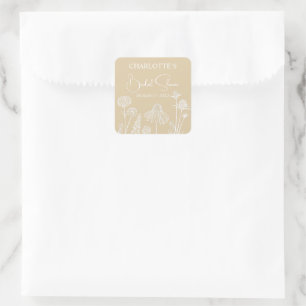 Wheat Wildflowers Sketched Floral Bridal Shower Square Sticker