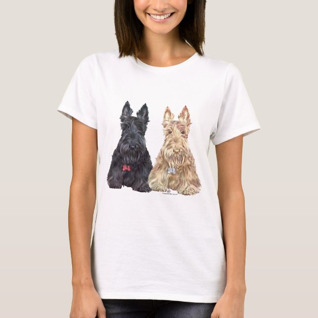 Wheaten and Black Scottie Dogs T-Shirt (Front)