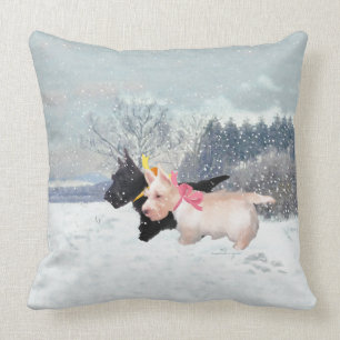 Wheaten Black Scotties Christmas Cushion