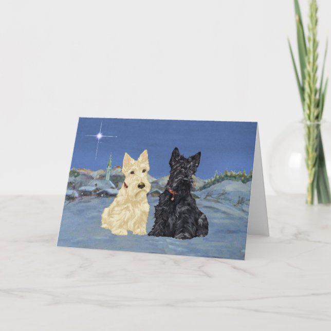 Wheaten Black Scotties Christmas Holiday Card (Front)