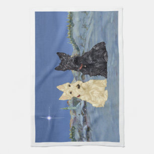 Wheaten Black Scotties Christmas Tea Towel
