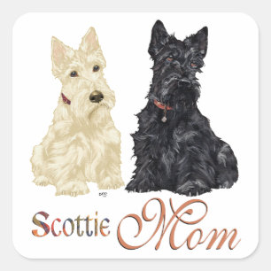 Wheaten & Black Scotties Mother's Day Square Sticker