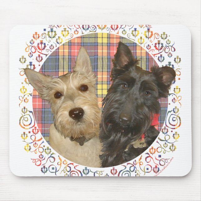 Wheaten & Black Scotties on Tartan Mouse Pad (Front)