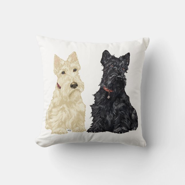 Wheaten & Black Scottish Terriers Cushion (Front)