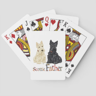 Wheaten & Black Scottish Terriers Father Playing Cards