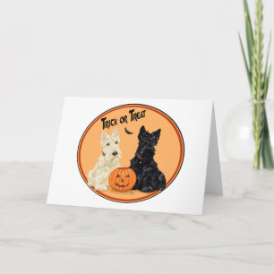 Wheaten & Black Scottish Terriers Halloween Card