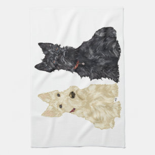 Wheaten & Black Scottish Terriers Tea Towel