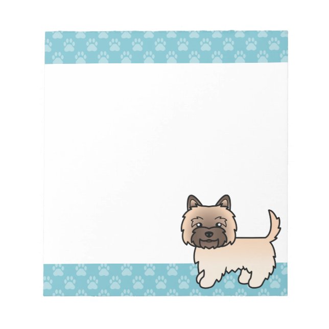 Wheaten Cairn Terrier Cartoon Dog & Blue Borders Notepad (Front)
