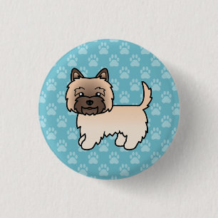 Wheaten Cairn Terrier Dog Cartoon Drawing On Blue 3 Cm Round Badge