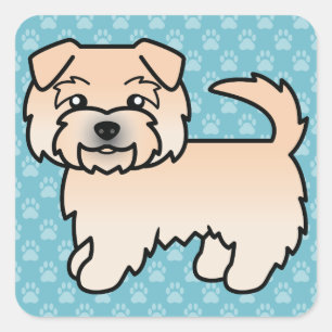 Wheaten Norfolk Terrier Cartoon Dog Drawing Blue Square Sticker