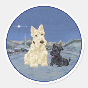 Wheaten Scottie and Pup Christmas Classic Round Sticker