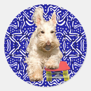 Wheaten Scottie on a Skateboard Classic Round Sticker