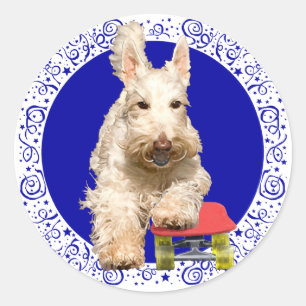 Wheaten Scottie on a Skateboard Classic Round Sticker
