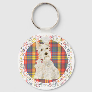 Wheaten Scottie on Buchanan Tartan Key Ring