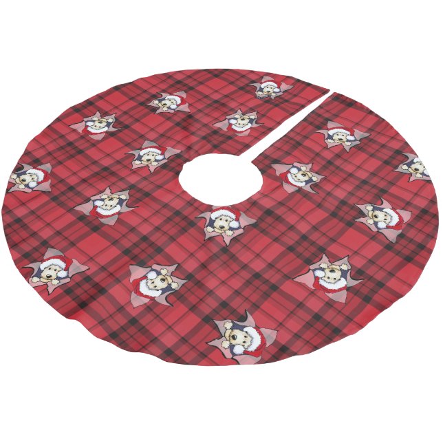 Wheaten Scottie Red Plaid Tree Skirt (Angled)