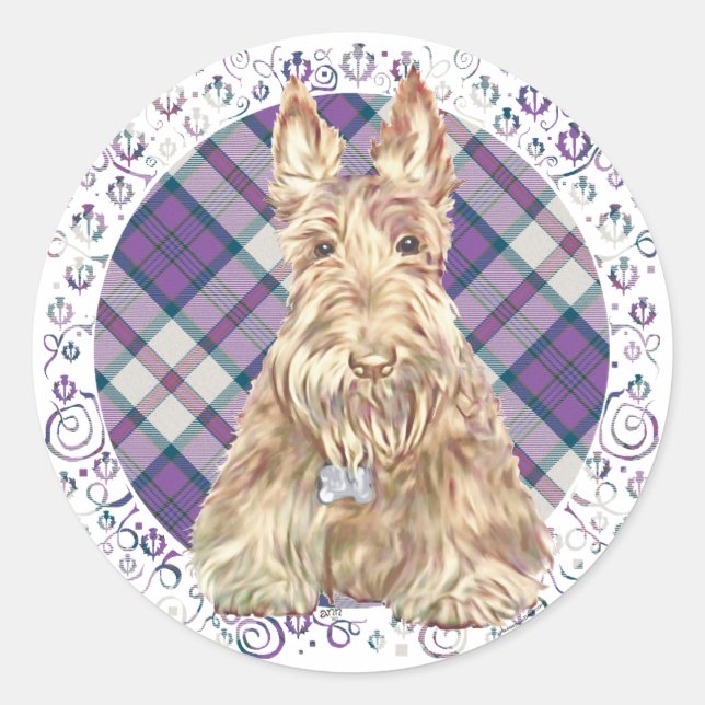 Wheaten Scottie Tartan Classic Round Sticker (Front)