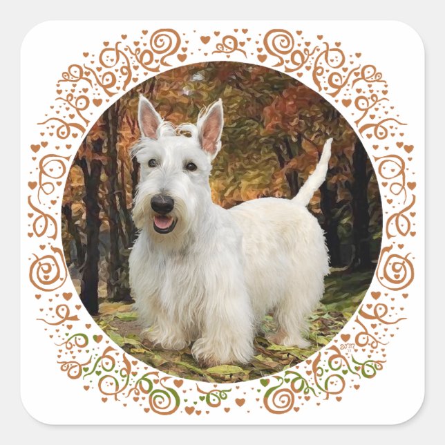 Wheaten Scottish Terrier Autumn Square Sticker (Front)