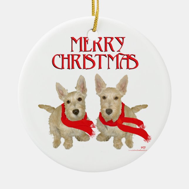 Wheaten Scottish Terrier Chirstmas Ceramic Tree Decoration (Front)
