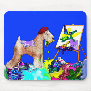 Wheaten Terrier Artist (Blue Bkgd) Mouse Pad