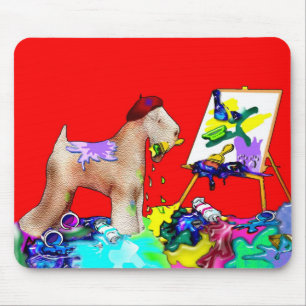 Wheaten Terrier Artist (Red Bkgd) Mouse Pad