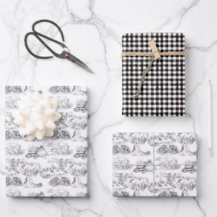 WHEATEN Terrier Black Toile & Gingham Gift Sheets