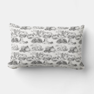 WHEATEN Terrier Black Toile & Gingham Lumbar Cushion