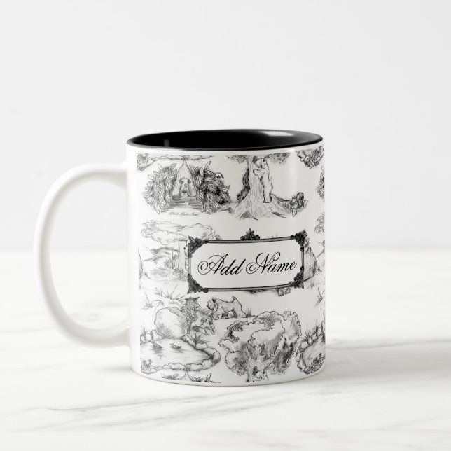WHEATEN Terrier Black Toile w/Custom Name Two-Tone Coffee Mug (Left)