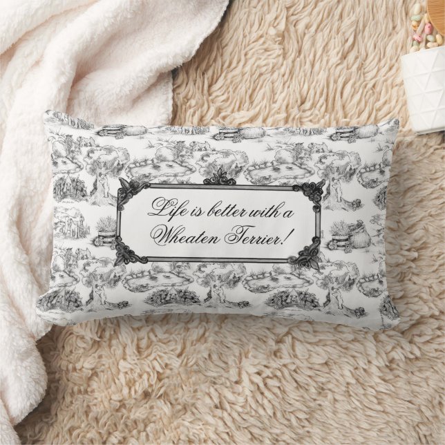 WHEATEN Terrier Black Toile w/Customisation Lumbar Cushion (Blanket)