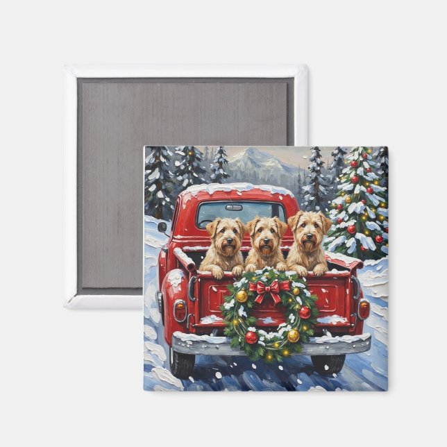 Wheaten Terrier Christmas Red Truck Holiday Gift Magnet (Front/Back)