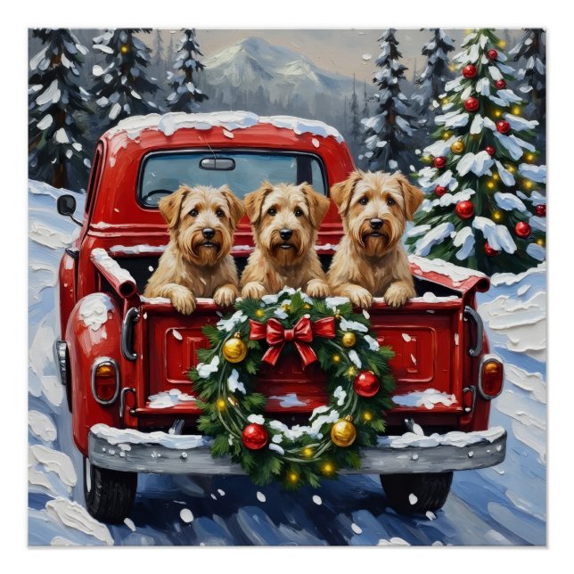 Wheaten Terrier Christmas Red Truck Holiday Gift Poster (Front)