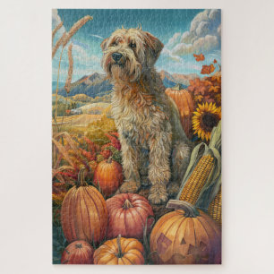 Wheaten Terrier Dog Autumn Harvest Thanksgiving Jigsaw Puzzle