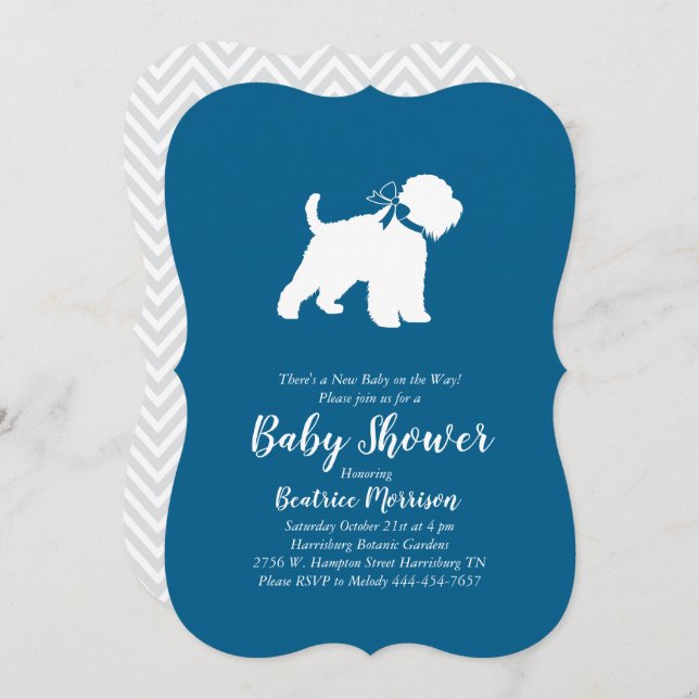Wheaten Terrier Dog Baby Shower Blue Boy Invitation (Front/Back)