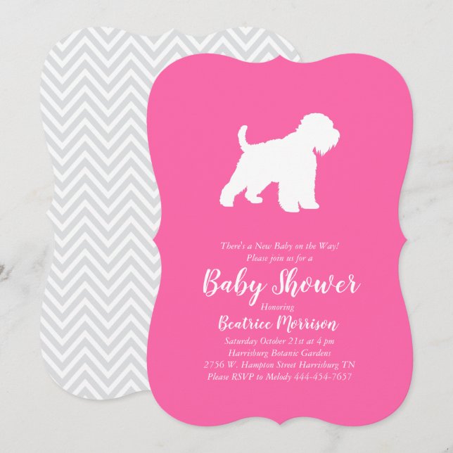 Wheaten Terrier Dog Baby Shower Pink Girl Invitation (Front/Back)
