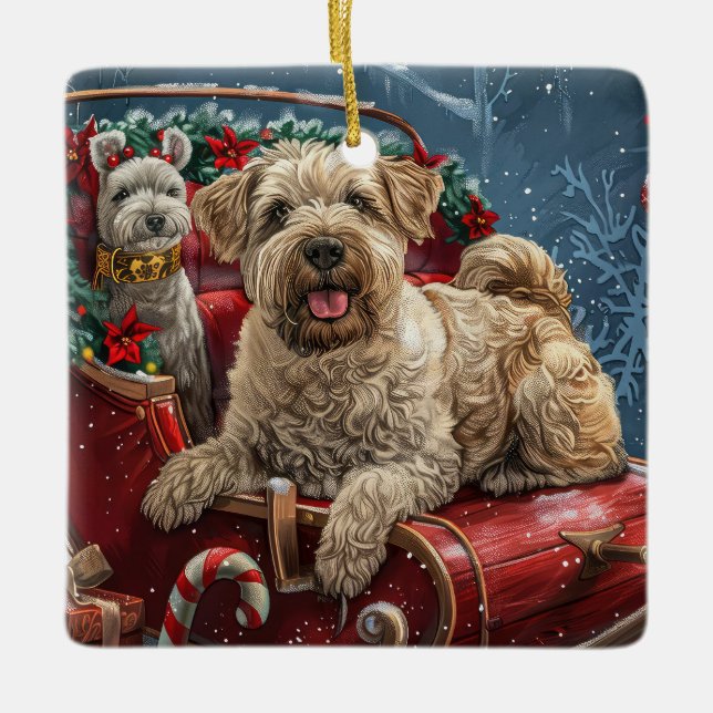 Wheaten Terrier Dog Christmas Festive  Ceramic Ornament (Front)
