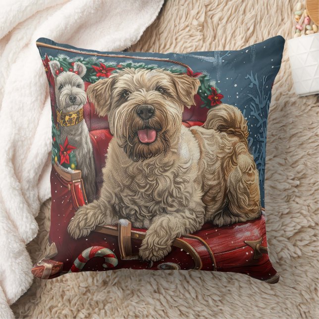 Wheaten Terrier Dog Christmas Festive  Cushion (Blanket)