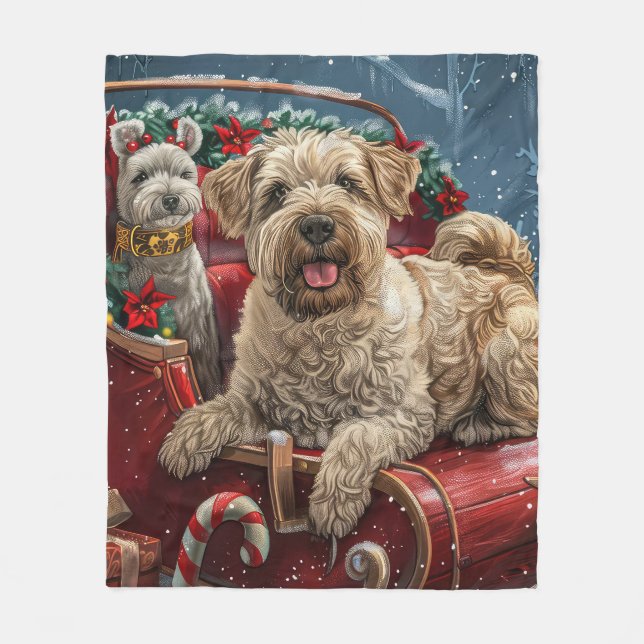 Wheaten Terrier Dog Christmas Festive  Fleece Blanket (Front)