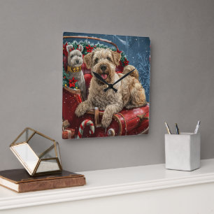 Wheaten Terrier Dog Christmas Festive  Square Wall Clock