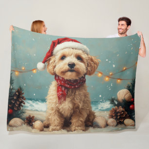 Wheaten Terrier Dog Christmas Vintage Beach Fleece Blanket