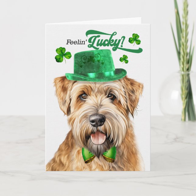 Wheaten Terrier Dog Feelin' Lucky St Patrick's Day Holiday Card (Front)