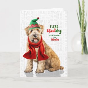 Wheaten Terrier Dog Funny Fleas Navidog with Name Holiday Card