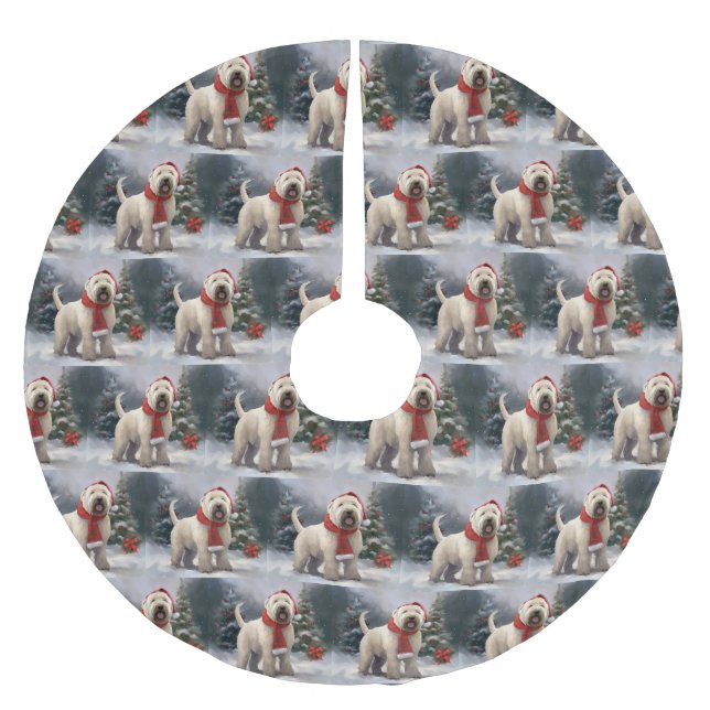 Wheaten Terrier Dog in Snow Christmas Brushed Polyester Tree Skirt (Front)
