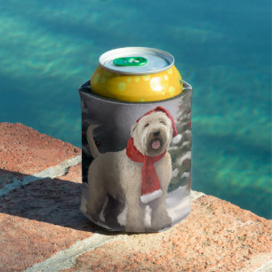 Wheaten Terrier Dog in Snow Christmas Can Cooler