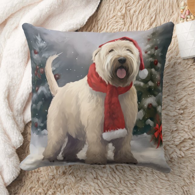 Wheaten Terrier Dog in Snow Christmas Cushion (Blanket)