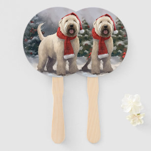 Wheaten Terrier Dog in Snow Christmas Hand Fan