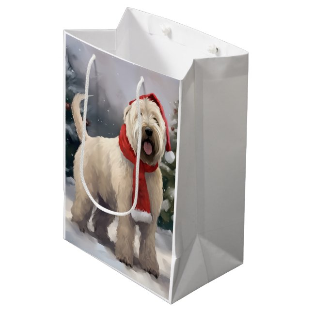 Wheaten Terrier Dog in Snow Christmas Medium Gift Bag (Front Angled)