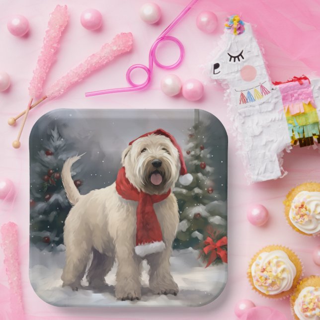 Wheaten Terrier Dog in Snow Christmas Paper Plate (Party)